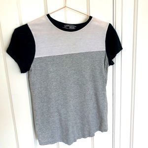 Vince Black, White and Grey Colour Blocked T-Shirt in Size XS